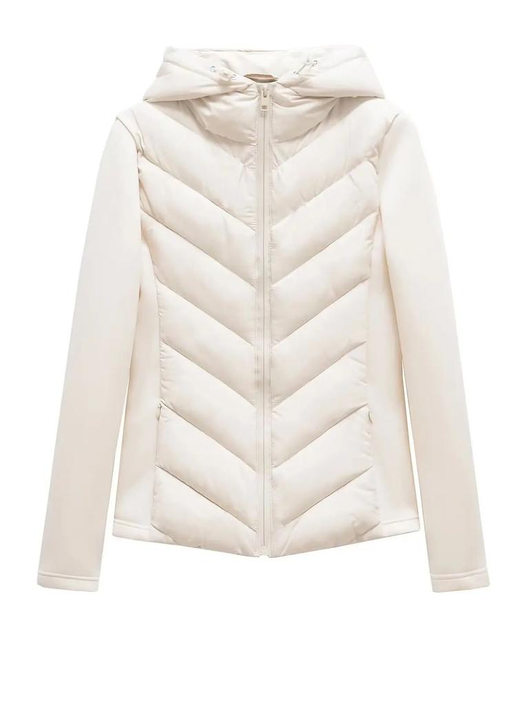 Autumn and Winter Women's Zipper Trim Patchwork Long-sleeved Hooded Cotton Jacket Coat