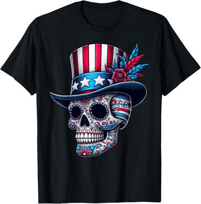 Independence Day USA Patriot Skull 4th of July Sugar Skull T-Shirt