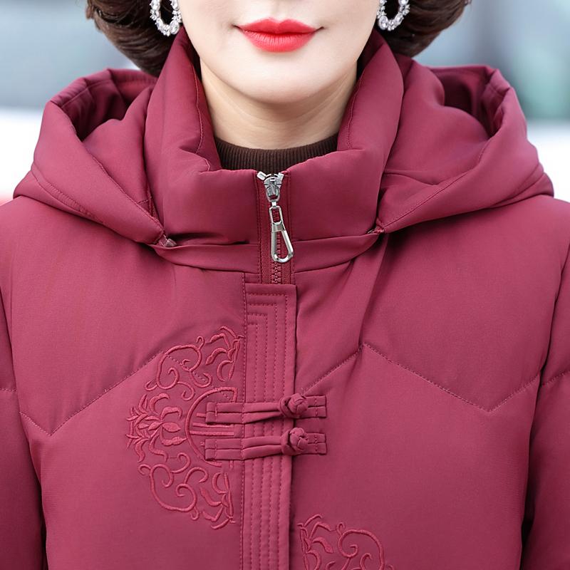 Winter Down Coats for Women Vintage Parkas Hooded Elegant Thick Warm Middle Age Women's Down Jackets Embroidery Outerwears