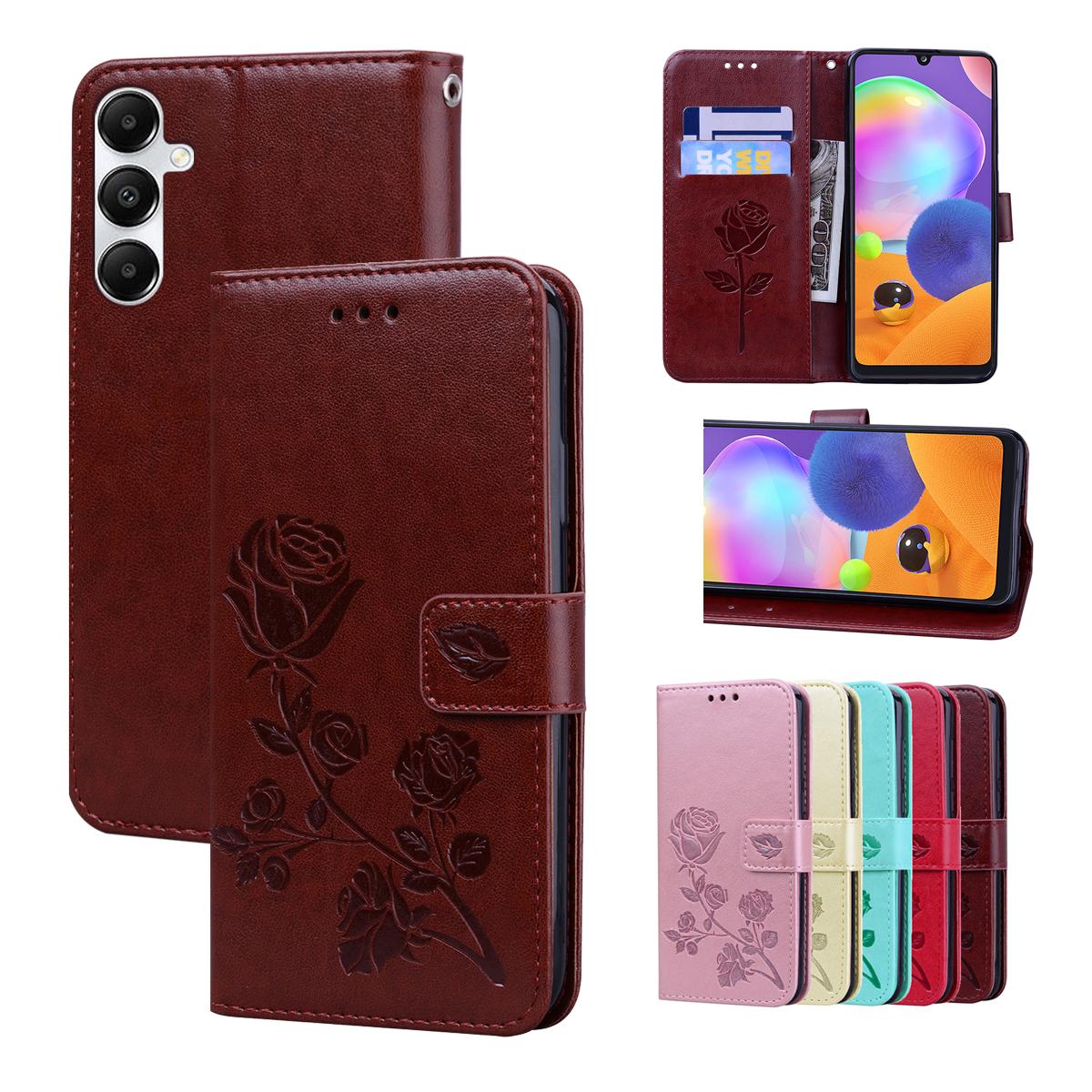 

Женский кошелек-флип-чехол с цветком розы, кожаный чехол для телефона + слот для денег для Samsung Galaxy A05 A05S A15 A25 A35 A55 S22 S23 S24 FE A04S A14 A24 A54 Samsung S22