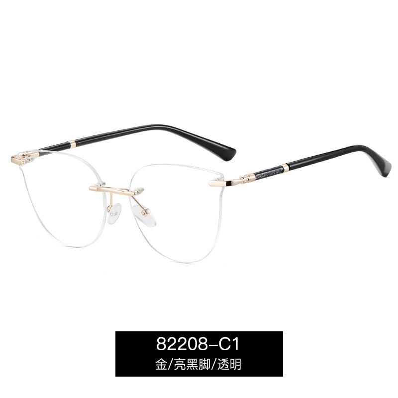 

Spring Hinge Transparent Rimless Glasses Women Cut Edge Large Cat Eye Anti-Blue Light Glasses Trendy Plain Glass Spectacle