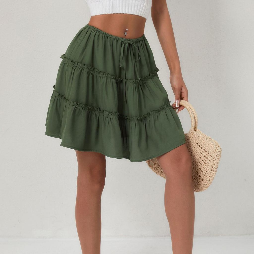 Women's Fashion Short Skirt -Walking Pants Lined High-Waist Color Half-Body Skirt