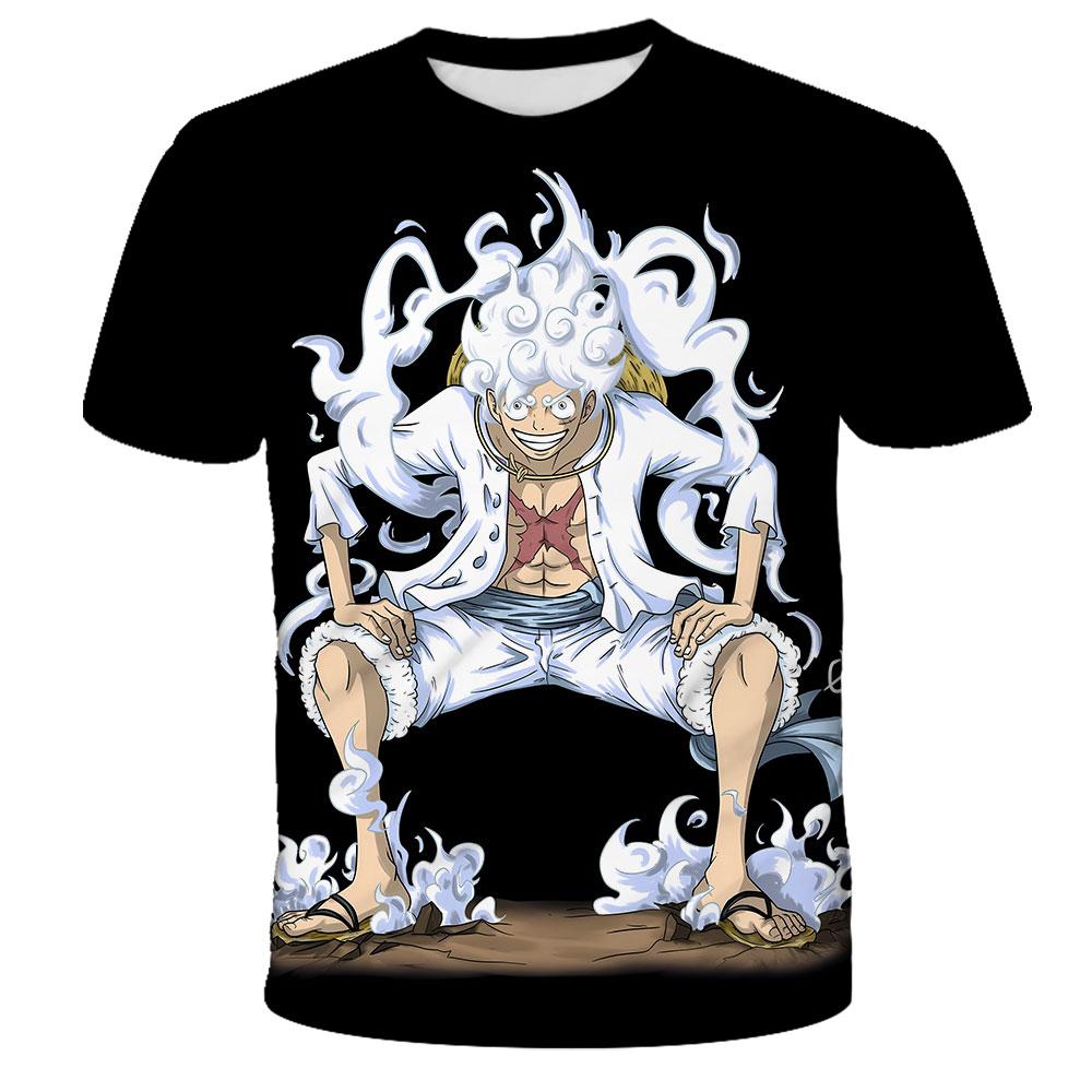 Children's Anime One Piece Luffy 3D Digital Printed Boys' Street Trendy Round Neck Short Sleeved T-shirt