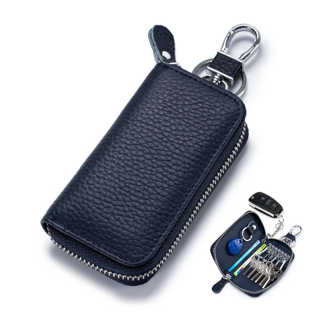 Genuine Leather Multifunctional Zipper Lock Car Key Case