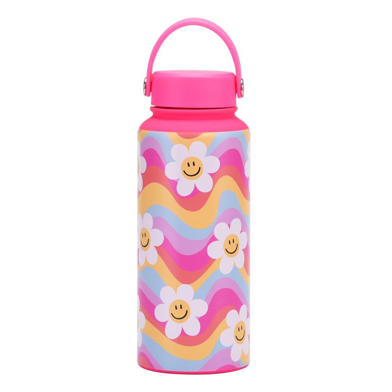 1L Thermos Cup Large Capacity Wide Mouth Portable Vacuum Sports Kettle Outdoor Printing Water Cup Female