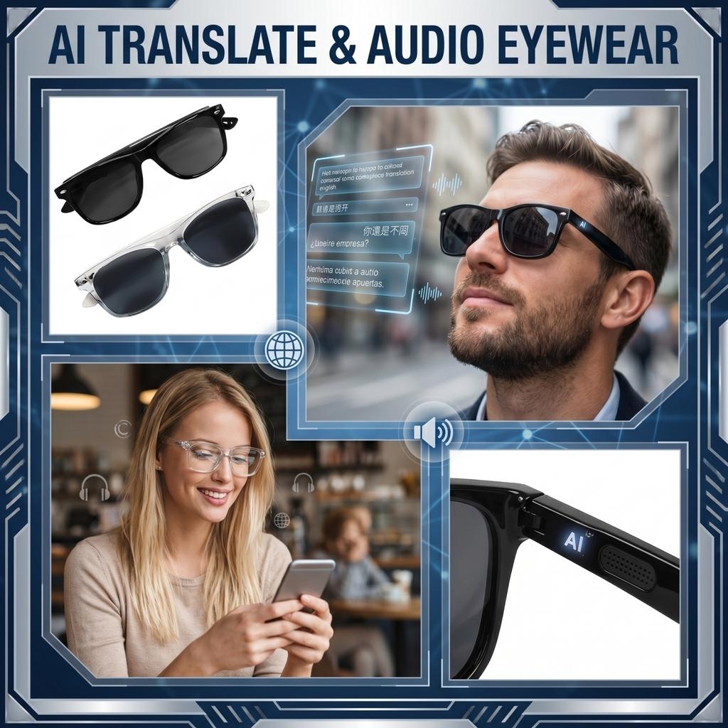 Intelligente mehrsprachige Übersetzungs-Bluetooth-Sonnenbrille Echtzeit-Sprachübersetzung Musik Anrufe Intelligente Brille