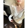 Maglia Termica da Donna a Manica Lunga con Bordino in Pizzo Scollo a V Tessuto Morbido Elastico Vestibilità Aderente Maglia Intima Invernale