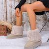 Cizme de zăpadă scurte cu blană, cu talpă groasă și vârf rotund, pentru femei, cu fund tip muffin, calde, groase, cu bumbac
