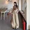 Women's Khaki Wide-Leg High-Waisted Slimming Floor-Length Jeans - 2025 Autumn/Winter Collection