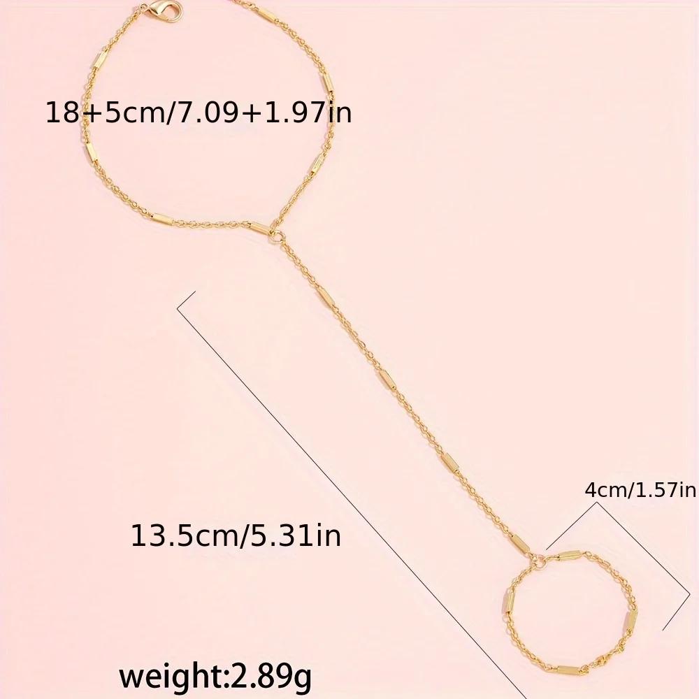 Women's Elegant Style Summer Finger Ring Bracelet, Minimalist Fine Chain Integrated Hand Jewelry Accessory
