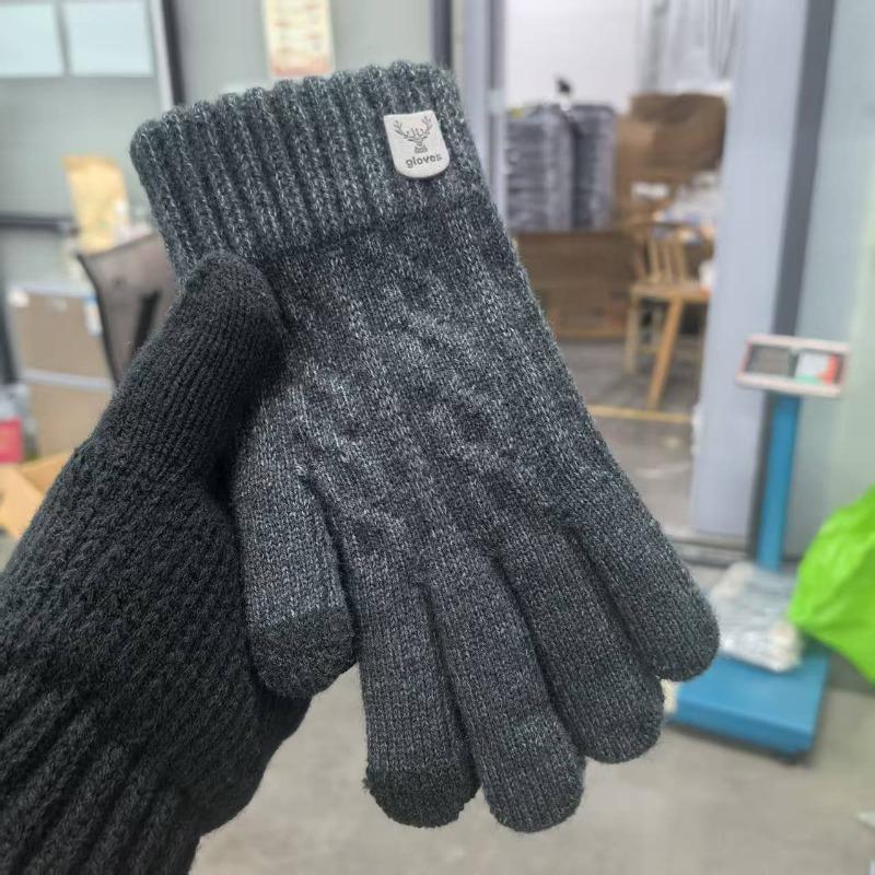 Knitted Wool Gloves Camel Wool Piled Thickened Thermal Gloves Outdoor Versatile Cold-proof Gloves