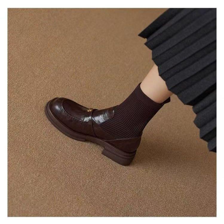 

French Skinny Boots Women s 2025 Versatile Knitted Elastic Socks Boots Retro Soft Sole Short Boots Academy Loafers 35