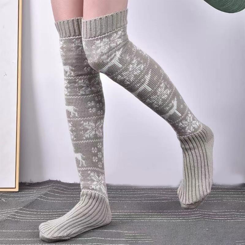 Christmas Festival Patterned Thigh High Socks Womens Winter Fashion Knitted Over Knee Long Stockings Leg Warmers Hosiery