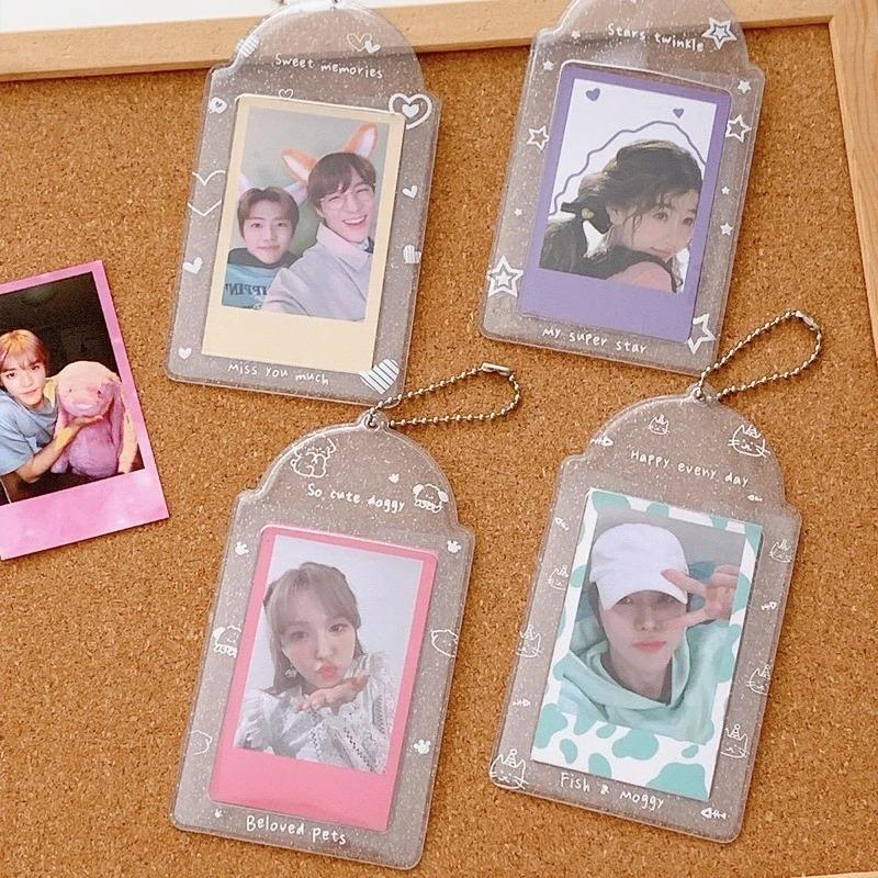 Transparent Glitter Cute Card Cover 3 Inch PVC Student ID Girl Heart Card Cover Small Id Storage Card Cover Bags