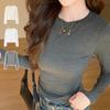 Early Spring High-end Casual Women's T-shirt Slim Bottoming Shirt Front Shoulder Long-sleeved Top with Spicy Inside