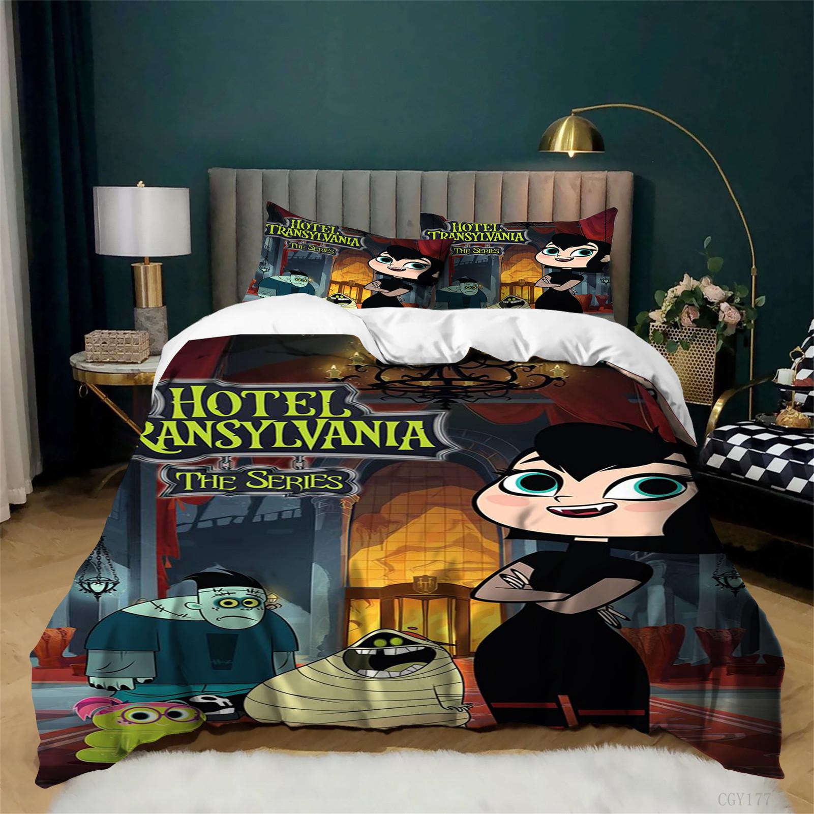 Hotel Tran-sylvania Classic Bedding Set Lightweight Duvet Cover Set Ultra Soft Graphic All-Season Quilt Cover 3-Piece Teens 135x200cm