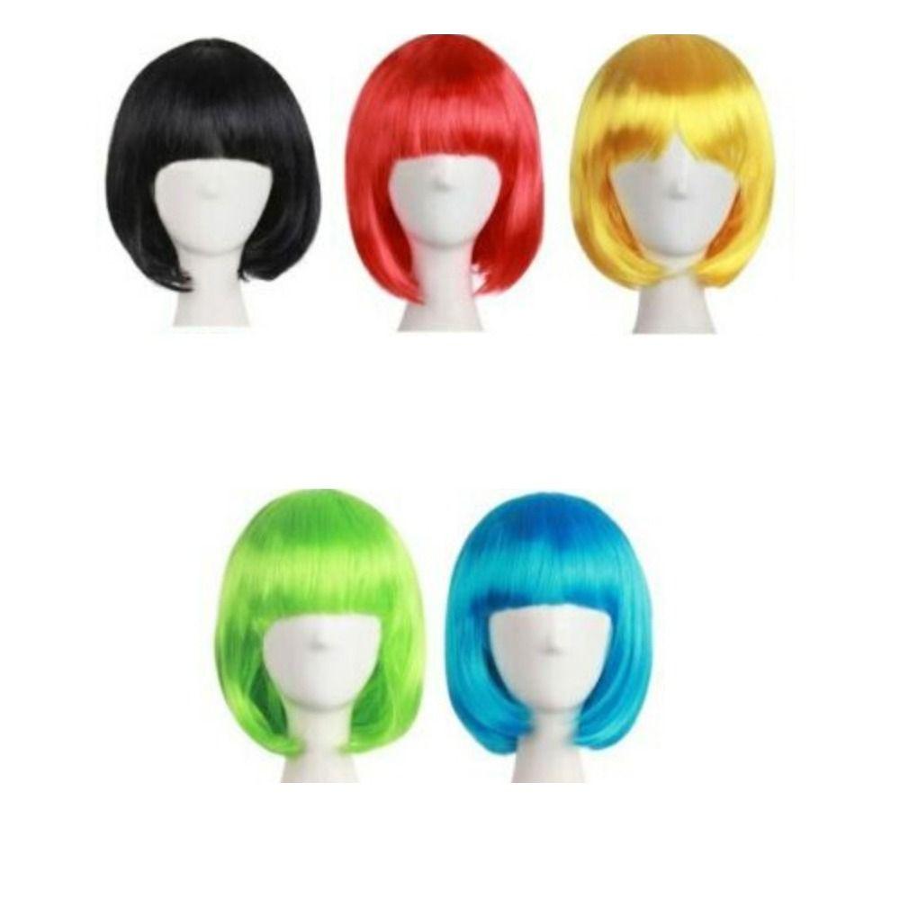 Lady Wig Women's Short Straight Bangs Full Hair Wigs Cosplay Party Hair Bob Wig Multiple Color Synthetic Hair