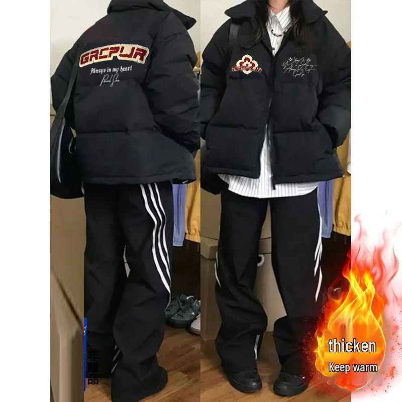 Unisex Autumn/Winter Thickened Cotton Padded Jacket with Letter Print