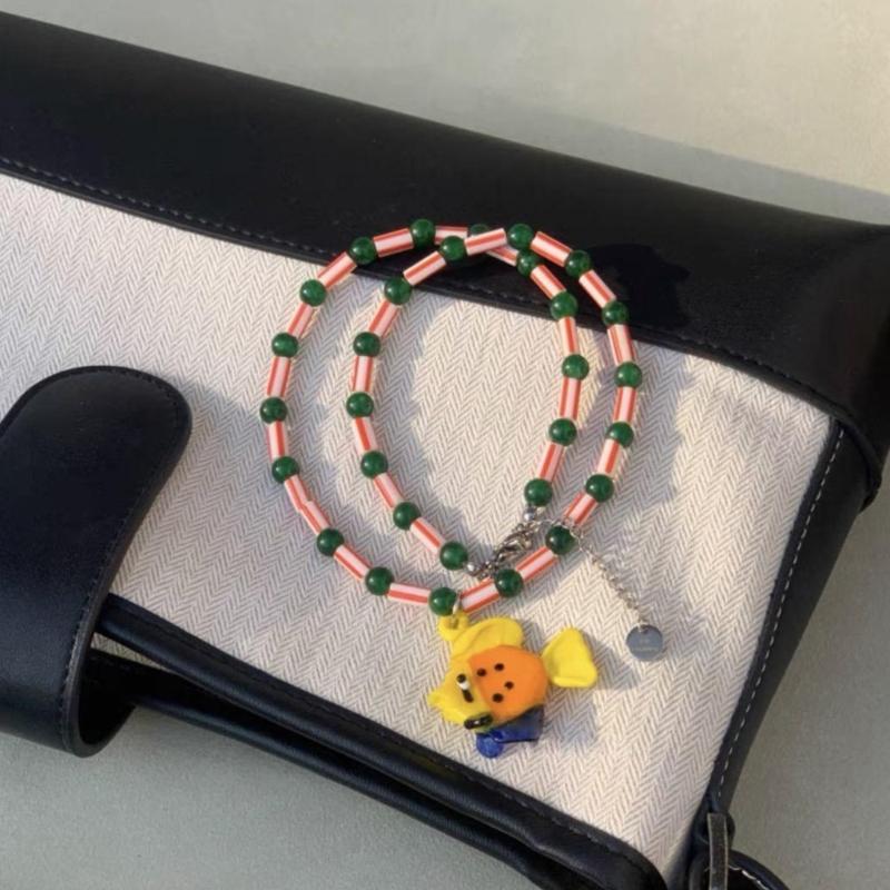 Ocean Beaded Necklace with Fish Pendant Adjustable Length Clavicle Chain for Women Fashionable Neckchain Accessory