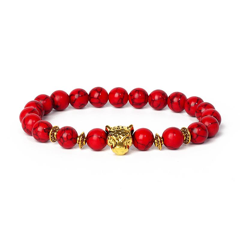 Leopard Head Beaded Bracelets for Men Women 8mm Rock Lava Stone Crown King Lion Charm Bracelet Set Natural Stone Elastic Jewelry