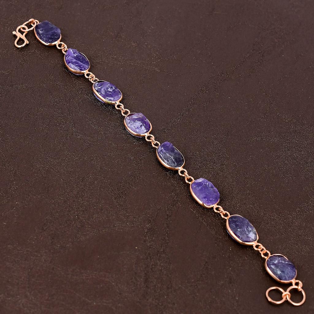 Natural Rough Amethyst Gemstone Handmade Copper Gift Jewelry Bracelet 7-8" V6k68