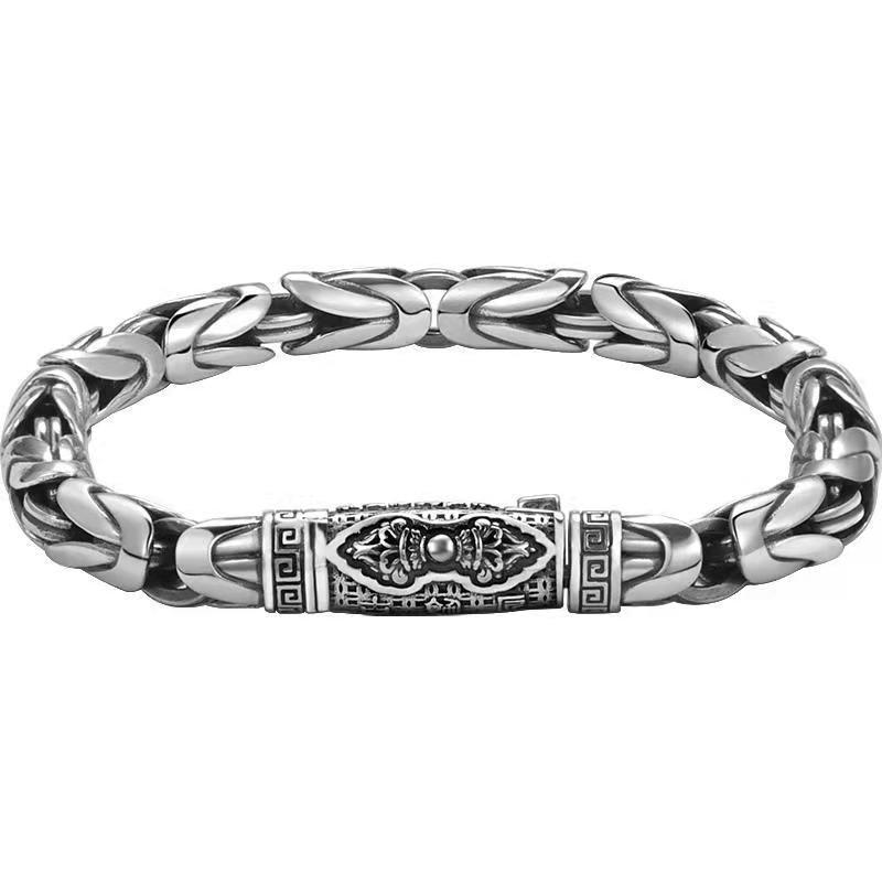 Xiangxu Vintage Men's Silver Plated Peace Bracelet - Vajra Pestle Hip Hop Jewelry