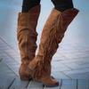 Women's Winter Retro Round Toe Zipper Boots Thick Heel Brown Long Tassel Boots Halloween Costume Party Cosplay Shoes 2025