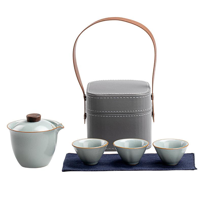 Ru Kiln Travel Tea Set Kuaike Cup Car Outdoor Portable Kung Fu Tea Set Tea Pot Gift Box Business
