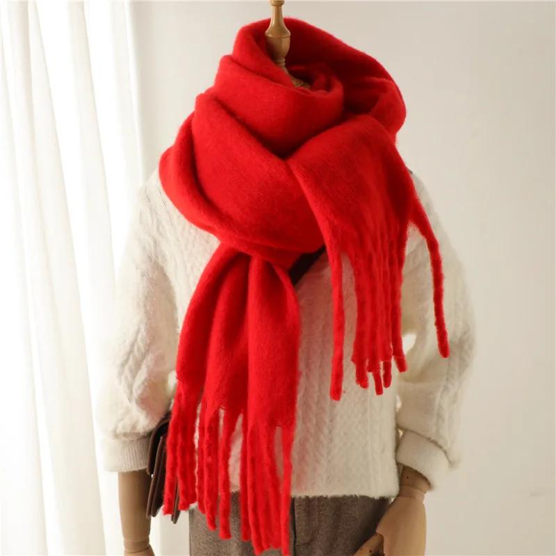 Women Solid Scarf Tassel Wrap Warm Shawl Thickening Neckerchief Fashion Soft Scarves For Europe America Autumn Winter 240cmX38cm