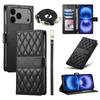 For iPhone 17 Pro Max Case Rhombus Stitching Wallet Stand Leather Phone Cover with Long/Short Strap