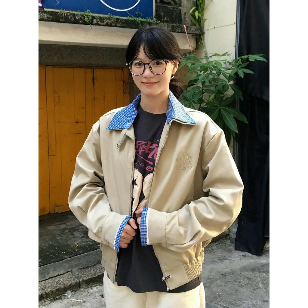 Women's Plaid Patchwork American Barn Style Jacket - Trendy Early Autumn Design Cardigan