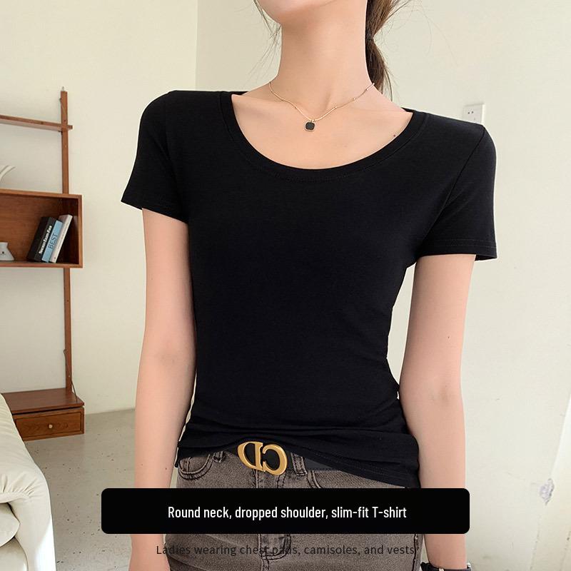 Women's Slim Fit Cotton U-Neck Short Sleeve Base Layer T-shirt