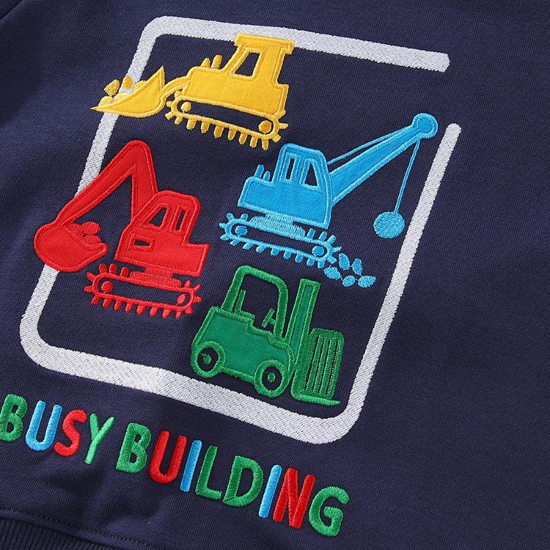 European & American Children's Autumn Loose Hoodie with Construction Vehicle Embroidery