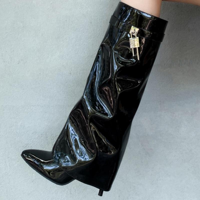 Turned-over Edge Knee High Boots Women Shoes Sexy Key High Heels White Black Western Boot Female 2024 New Trends Party Shoes