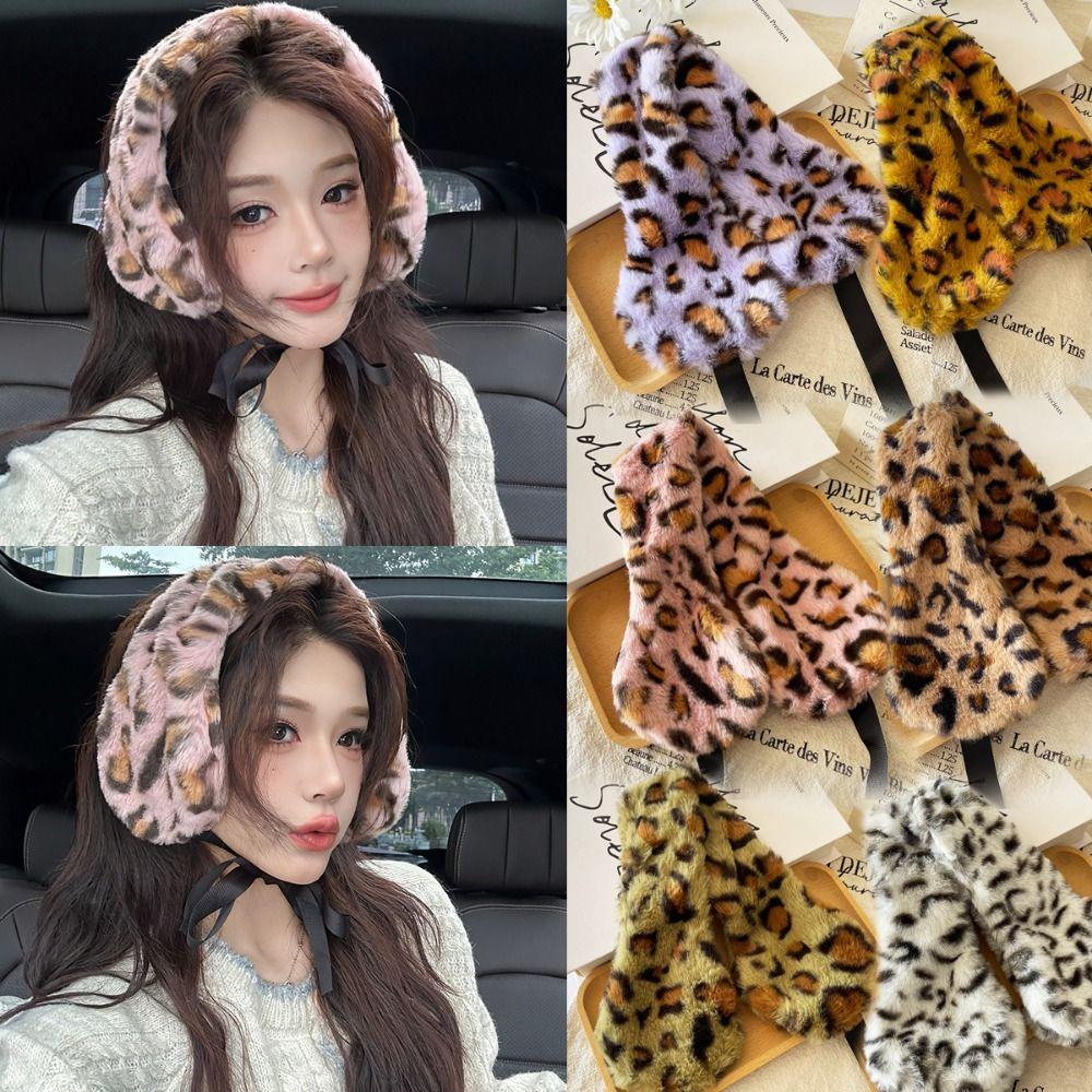 Solid Color Leopard Headbands Plush Warm Scarf Fashion Ear Warmer Women Headwear