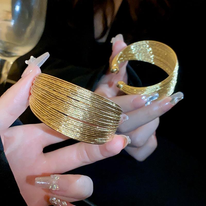 Wide Metal Bracelet Multilayer Wires Open Adjustable Cuff Bangles for Women Fashion Personality Luxury Jewelry Accessories Gift