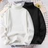 Turtleneck Long Sleeves Fleece Lining Ribbed Trim Men Sweater Autumn Winter Solid Color Thickened Warm Sweater Jumper Daily Clothing