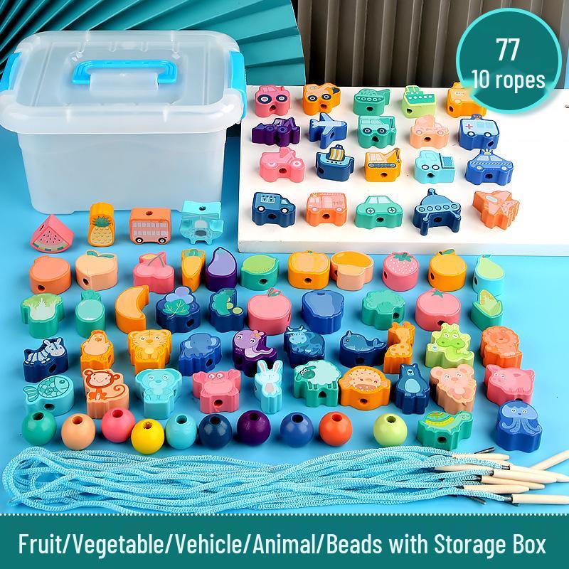 Wooden Animal & Fruit Stringing Educational Toy for Kids