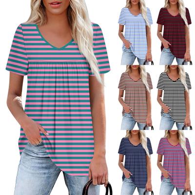 Women's Casual V-Neck Short Sleeve Chest Ruffle Printed Top