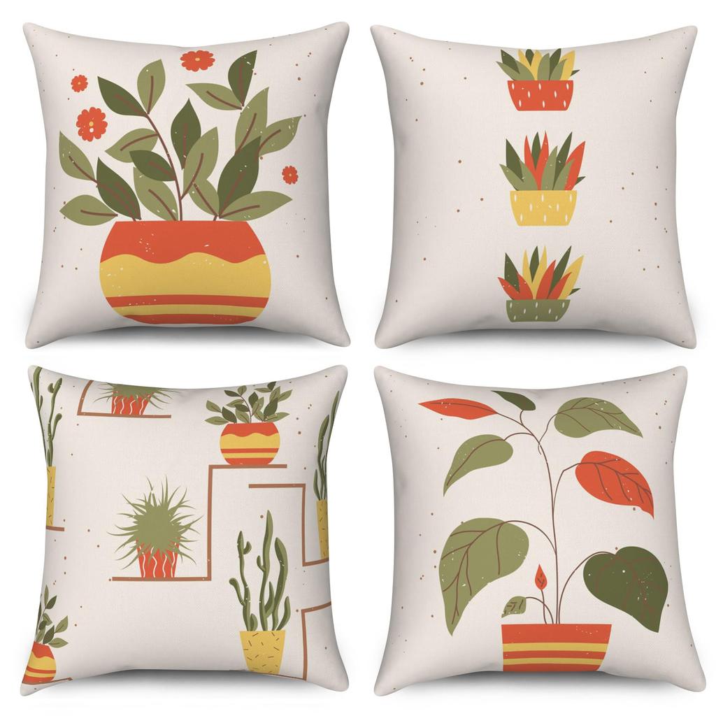 4Pcs Retro Abstract Cushion Covers, Boho Sun & Leaf Geometric Pillow Cases For Sofa Bedroom Living Room 45X45Cm