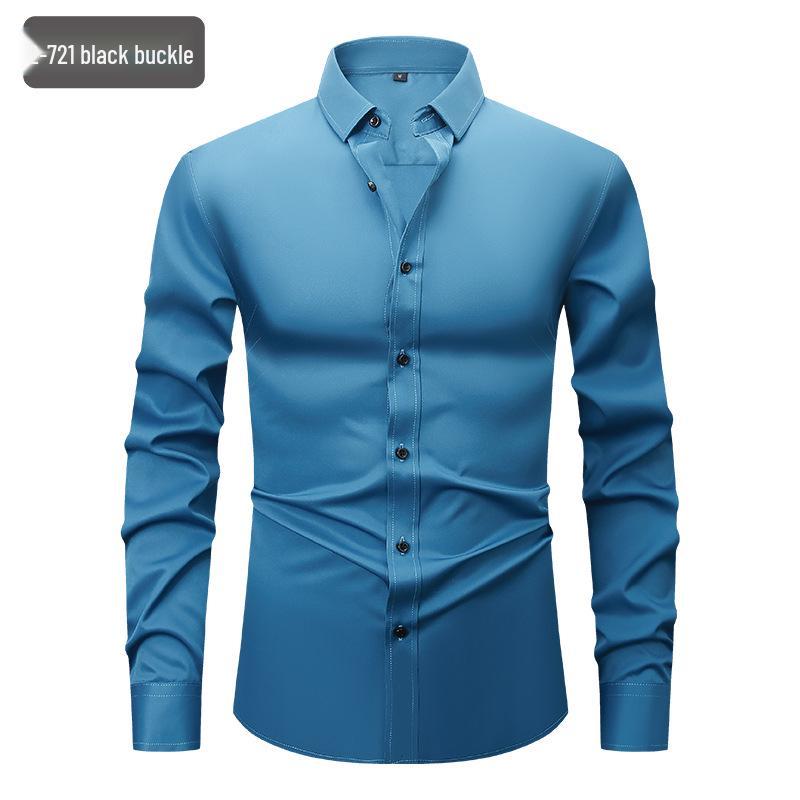 Men's White Four-Way Stretch Wrinkle-Resistant Long Sleeve Shirt - Formal and Casual Plus Size