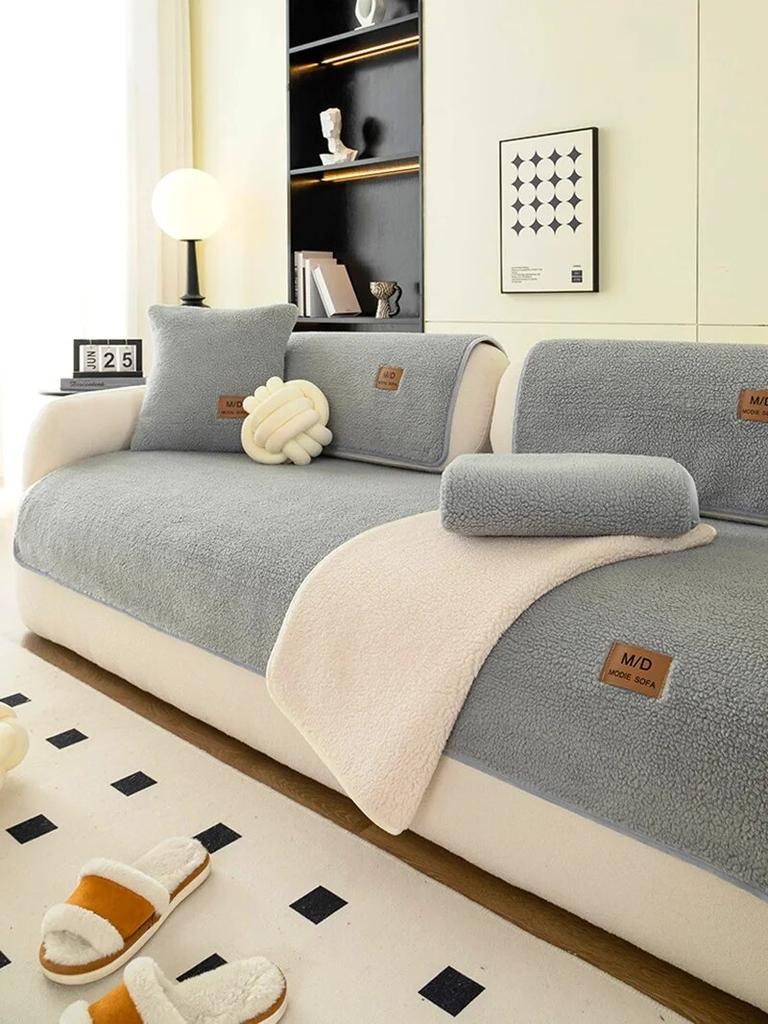 Lambswool Plush Soft Velvet Sofa Cushion Thickened Warm Cushion Non-Slip Universal Living Room Sofa Cover Armrest Backrest Towel