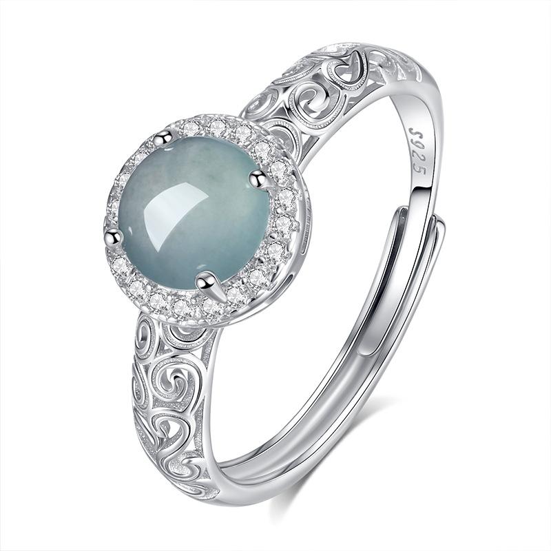 Jewelry Xiangyun Love of Life Jewelry Natural Blue Water Jade S925 Sterling Silver Light Luxury Green Agate Ring Women's Fashion Gifts