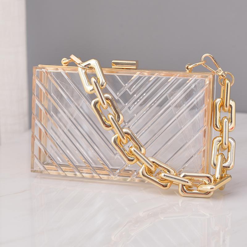 

Transparent Bag Woman Luxury Handbags Designer Evening Clutch Clear Purse Crossbody Shoulder Acrylic Wedding Thick Strap Bag прозрачный