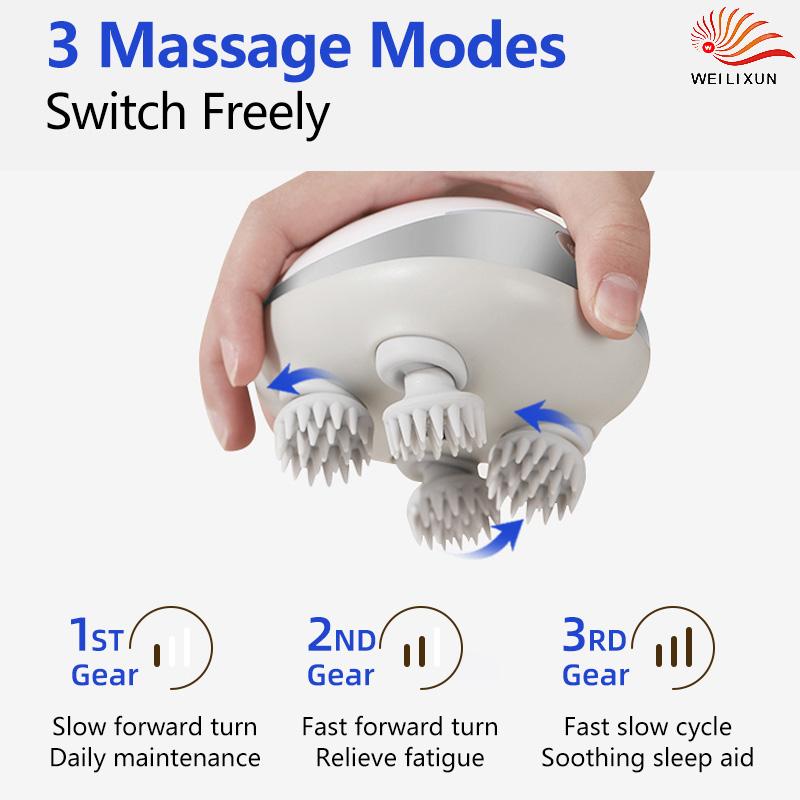 Malé Přenosné Masážní Přístroje na Pokožku Hlavy Horký Obklad Masáž Červeným Světlem Vodotěsné Uvolnění Stresu Masáž Hlavy Vibrační Hnětení