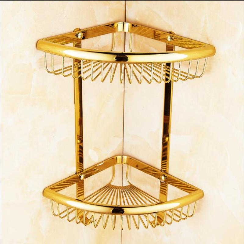 Wall Mounted Gold/Chrome/Rose Gold Bathroom Corner Shelf  Solid Brass Chrome Bathroom Accessories