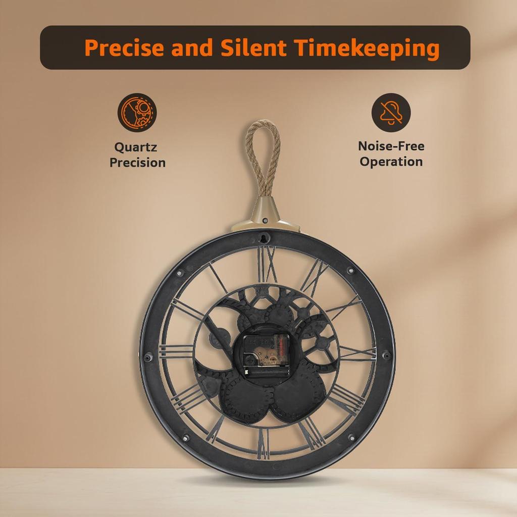 Plastic Wall Clock with Rope for Hanging, Skeleton Dial Design, Lightweight & Durable, 32 cm Diameter x 4.5 cm Width