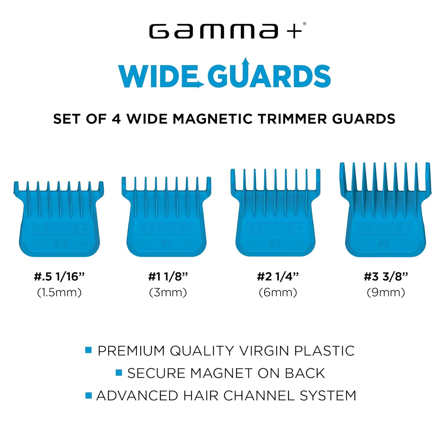 Широкие магнитные насадки GAMMA+ для машинок для стрижки волос GAMMA+ и StyleCraft (41мм), Набор из 4