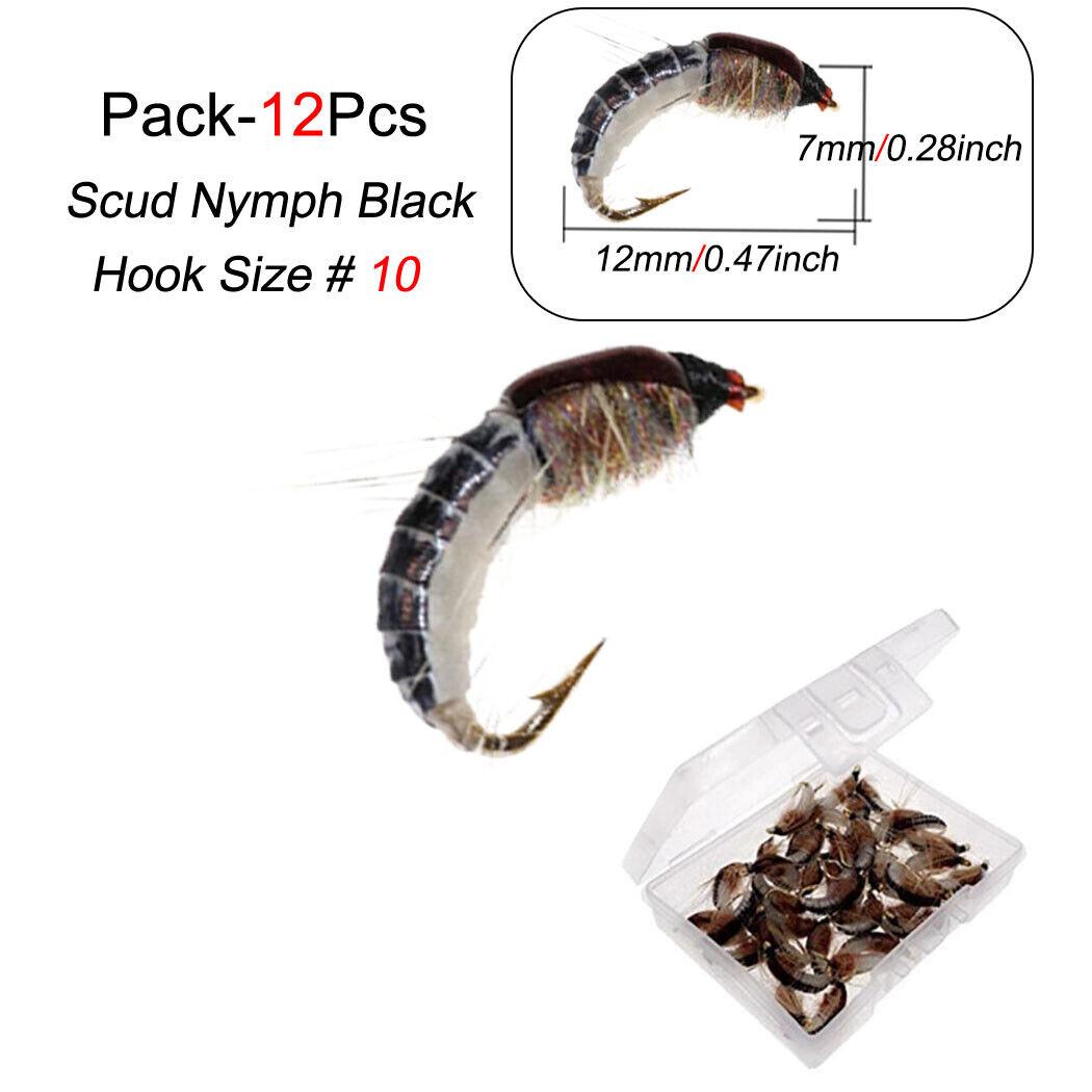 

12/24 шт. реалистичная черная мушка Scud Nymph для ловли форели, искусственная приманка для насекомых 12Pcs-Size 10(No Box)