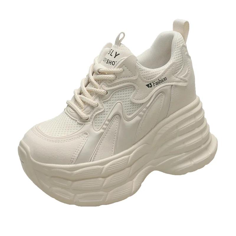 Fashion 11CM Women Casual Leather Sneakers Autumn High Platform Shoes Thick Soles Sports Dad Shoes Woman Chunky Sneakers Chaussure Femme